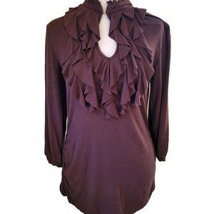 Maurices Brown Ruffled Long Sleeve Top Size M